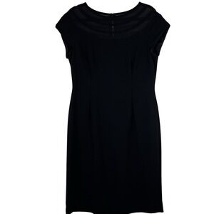 Talbots Womens Little Black Dress Mesh Neckline Cap Sleeve Size 4P Evening Party